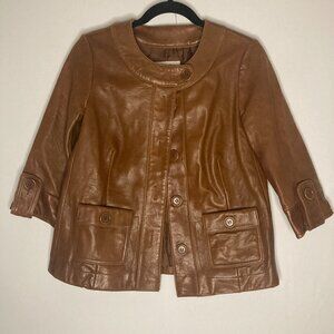 Calvin Klein Vintage Women's 100% Brown Leather Jacket Smooth Genuine Leather XS